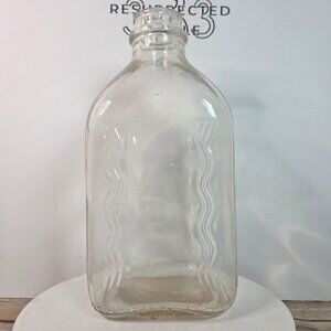 RARE VTG 1/2 Half Gallon Glass Milk Bottle WAVY RIPPLED Embossed Farmhouse Decor